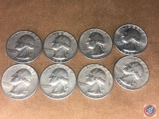 (8) 1964 Denver Mint Washington Quarters