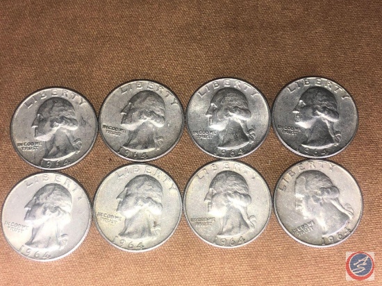 (8) 1964 Denver Mint Washington Quarters