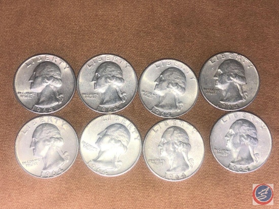 (8) 1964 Denver Mint Washington Quarters