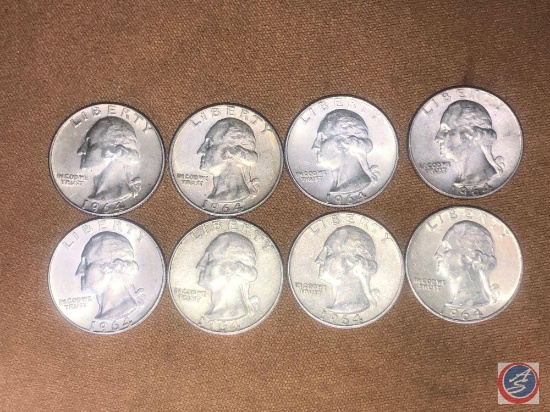 (8) 1964 Denver Mint Washington Quarters