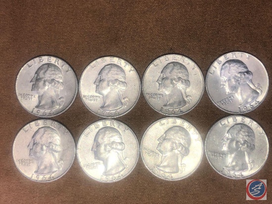 (8) 1964 Denver Mint Washington Quarters