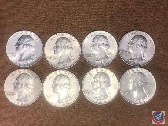 (8) 1964 Denver Mint Washington Quarters