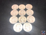 (9) 1942 Philadelphia Mint Washington Quarters, (1) 1943 Philadelphia Mint Washington Quarter and
