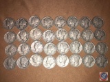 (5) 1941 San Francisco Mint Mercury Dimes, (7) 1941 Denver Mint Mercury Dimes, (18) 1941