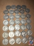 (5) 1943 San Francisco Mint Mercury Dimes, (8) 1943 Denver Mint Mercury Dimes and (20) 1943