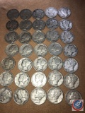 (3) 1943 San Francisco Mercury Dimes, (10) 1943 Denver Mint Mercury Dimes, (21) 1943 Philadelphia