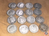 (1) 1947 San Francisco Mint Roosevelt Dime, (5) 1947 Denver Mint Roosevelt Dimes and (10) 1947