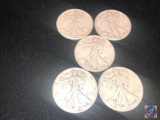 (5) 1944 Philadelphia Mint Walking Liberty Half Dollar Coins