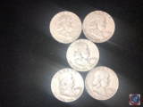 (5) 1952 Denver Mint Benjamin Franklin Half Dollar Coins
