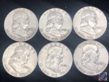 (6) 1953 Denver Mint Benjamin Franklin Half Dollar Coins