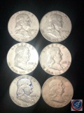 (6) 1961 Denver Mint Benjamin Franklin Half Dollar Coins