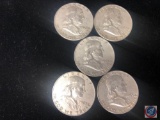 (5) 1963 Denver Mint Benjamin Franklin Half Dollar Coins