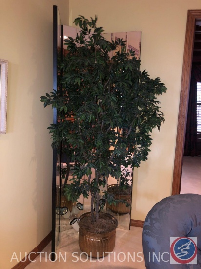 Faux Fig Tree Measuring 7 ft. Tall with Lighting and Mirrored Partition Measuring 7ft. 4" One Panel