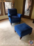 {{2X$BID}} Rolling Century Furniture Blue Upholstered Arm Chair with Nail Head Accents Measuring 36