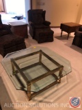 {{3X$BID}} Glass and Brass Coffee Table Measuring 40