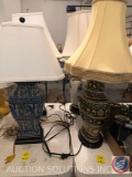 Glazed Ceramic Table Top Lamp with Crazing, Urn Shaped Excelsior Table Top Lamp with Shade, Urn