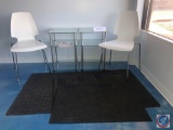 (4) Entry Way Rug Assorted Sizes, (2) Glass and Metal End Tables Measuring 16 1/2