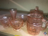 Vintage 1931-1937 Anchor Hocking Mayfair Pink Glassware Including (1) Open Footed Sugar Dish, (1)