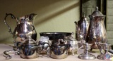 Sheridan SD17 Silver Plated Coffee Pot, Water Pitcher, Silver Footed Cream Pitcher, Footed Sugar