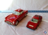 1950's Friction Toy Car Chevrolet Deluxe Red Sedan Marked MF 316 and Red Burago Ferrari 512 Scale