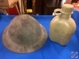 Antique WWI Helmet and Canteen Bottle