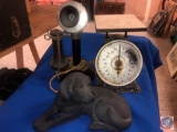 Vintage Candlestick Telephone, Sandicast Black Lab Statue and Vintage Food Scale
