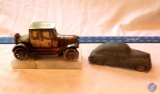 Vintage 1950 Die-Cast Dodge National and Bronze Model T Ford Mounted on Marble Brick