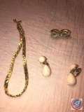 Trifari Gold Choker and Matching Clip-On Earrings and Trifari Clip-On Gold and Pink Earrings