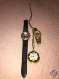 Vintage Ferel Swiss Made Pocket Watch on Gold Necklace, Sutton Quartz Ladies Watch with Bare Metal