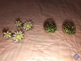 Weiss Daisy Enamel Earrings and Weiss Peridot Rhinestone Earrings