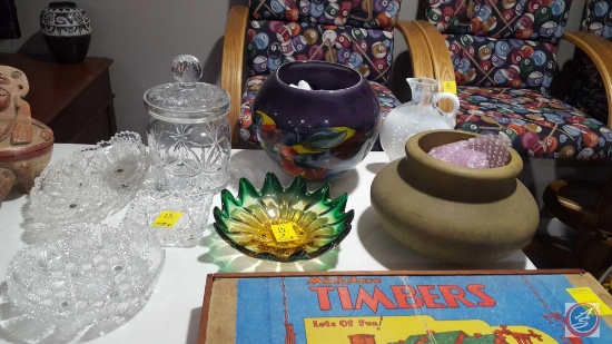 Glass Cookie Jar with Lid, Large Cut/Pressed Glass Serving Bowl, Large Cut/Pressed Glass Oval