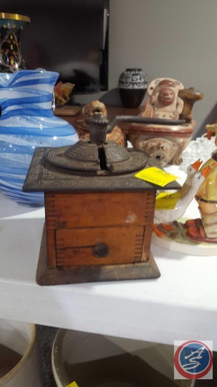 Antique Wood and Cast Iron Coffee Grinder