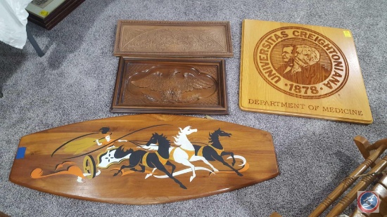 Solid Walnut Belart Co. Mendota Minnesota Chariot Wall Hanging Measuring 48" X 18", Wood Carved Wall