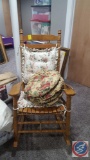 Vintage Wooden Rocking Chair with Back and Seat Pads