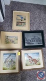 (2) Framed Artwork Signed Armede Patterson, (2) Framed Drawing Signed Louis Hirth 1950 and Framed