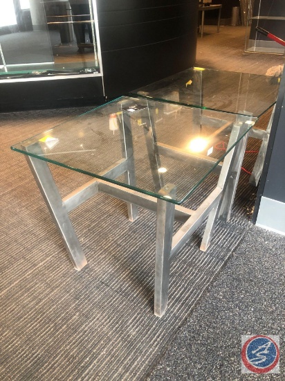 Empire Side Tables Measuring 22" X 22" X 22" {{GLASS FROM ONE TABLE IS BROKEN}}