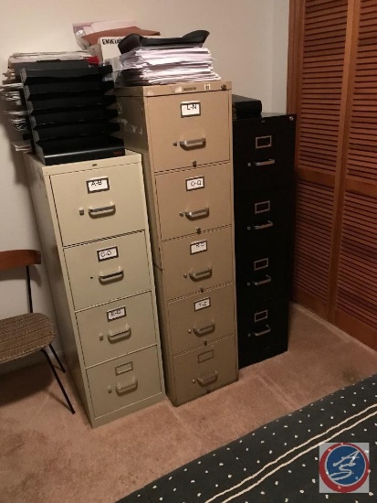 {{3X$BID}} (From Left to Right) Unknown Brand Four Drawer Filing Cabinet {{NO LOCK}} 48.75" x 15" x