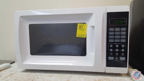 Wal-Mart Microwave Model No. EM720CGA-W and Assorted Kitchen Utensils
