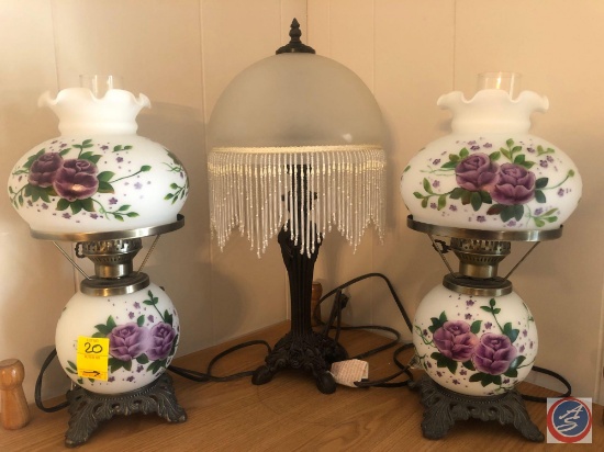 (2) Vintage Kerosene Table Top Lamps [[CONVERTED TO ELECTRIC]] and Table Top Lamp with Glass Shade
