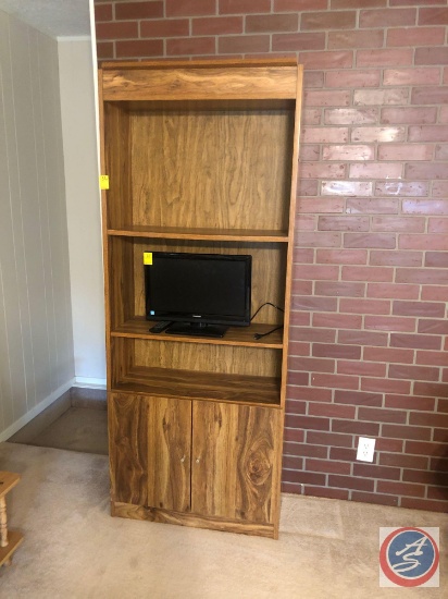 Book Shelf with Three Shelves and One Cabinet Measuring 30 1/4" X 12" X 76" {{TV IS SOLD