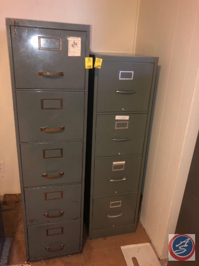{{2X$BID}} Four Drawer Filing Cabinet Measuring 15" X 25" X 52" and Five Drawer Filing Cabinet with