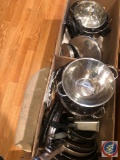 Assorted Skillets by T-Fal, KitchenAide and Farberware, Colanders, Apple Slicer, Stainless Steel Pot