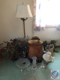 Table Top Violin Lamp, Floor Lamp, Angel Decoration, Faux Flowers in Assorted Urn Planter and