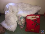 Storage Box, Assorted Throw Pillows and Assorted Blankets