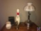 Coleman Quick-Lite Metal Based Lamp with Hand Painted Glass Shade, Bronze Pheasent Statue, Wax
