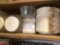 (4) Wire Bail Canisters (2) Green and (2) Beige, Assorted Plastic Cutlery, Medium Sized Trash Can