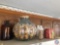 Rabbit Crossing Wood Wall Hanging, Decorative Bulbed Jar Full of Pasta with Cork Lid, Amber Glass