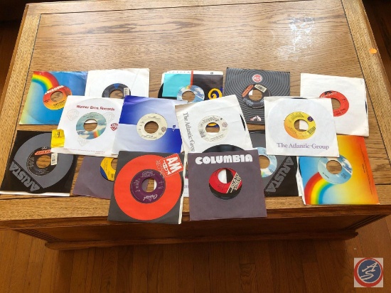 Assorted 45 RPM Records Including Titles Such As Bon Jovi Mercury, George Michael Hand To Mouth,