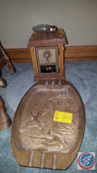 Bronze Ashtray with Geese, Vintage Wood and Metal Locking Coin Bank