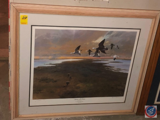 Ducks Unlimited Flyway Collection John P. Cowan Signed Framed Print Titled Snow At Dawn Marked